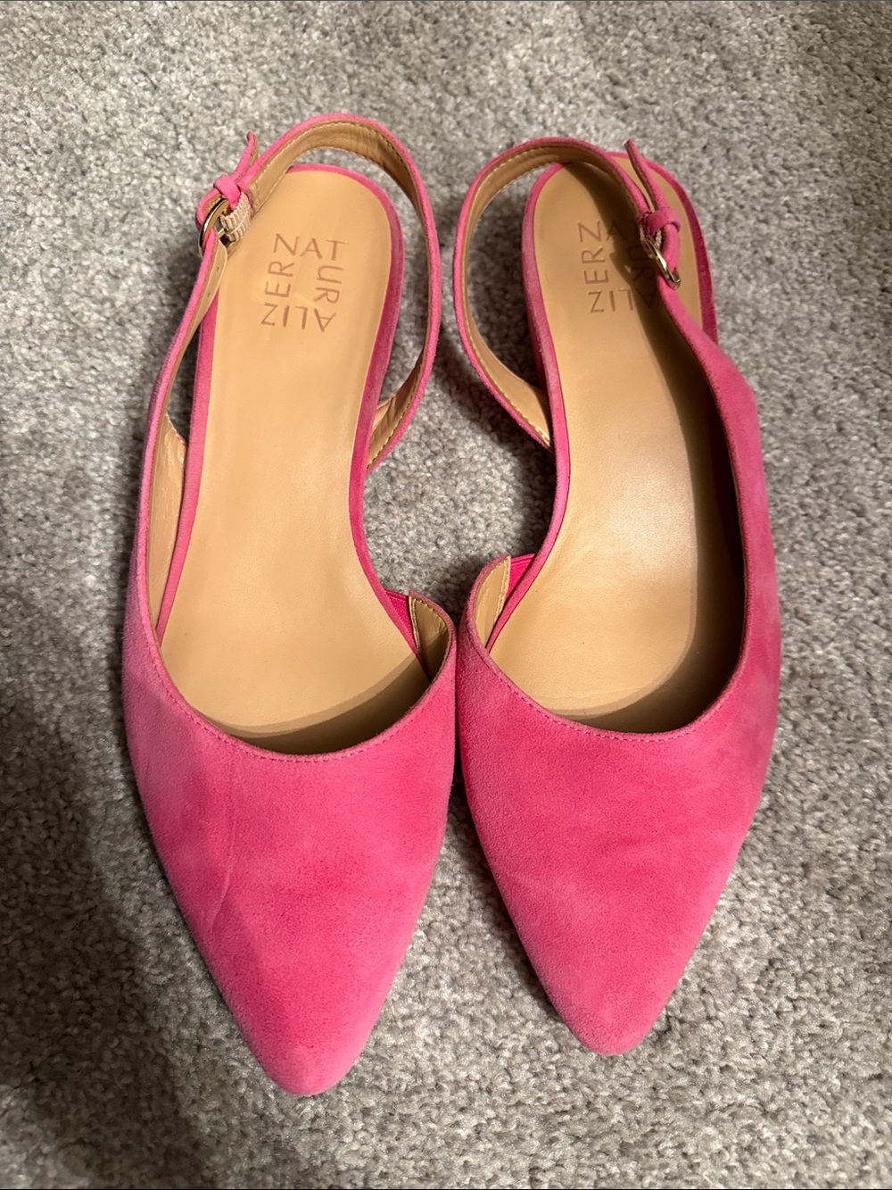 Naturalizer Women’s Hot Pink Suede Pointed-Toe Slingback Flats 9 Wide